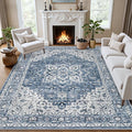 6x9 Area Rugs Living Room Rug: Washable Vintage Boho Medallion Rug No Slip Stain Resistant Soft Carpet Indoor Floor Large Carpets for Bedroom Dining Room Farmhouse Nursery Hallway Home Office Blue