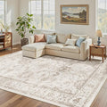 Madane 5x7 Area Rugs for Living Room, Washable Vintage Natural Rug with Non-Slip Backing, Soft Floral Print Throw Rugs Floor Low Pile Carpet for Bedroom Dining Room Farmhouse (5 x 7, Brown/Ivory)