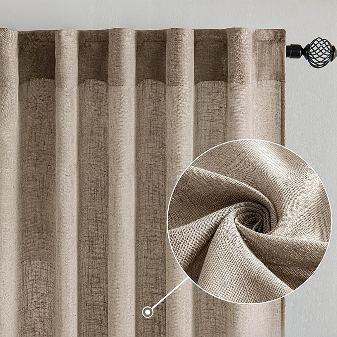 MIULEE Taupe Grey Linen Curtains 72 Inch Length 2 Panels for Bedroom Living Room, Soft Linen Textured Window Drapes Semi Sheer Light Filtering Back Tab Rod Pocket Farmhouse Modern Burlap Look Decor