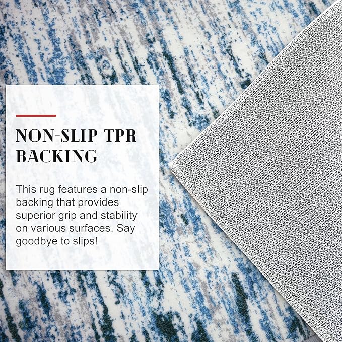 Lansny Modern Abstract 9x12 Large Machine Washable Living Room Rug Non-Slip Soft Bedroom Area Rug Grey Blue White Thin Print Faux Wool Carpet Throw Rugs for Nursery Playroom Dining Room Indoor
