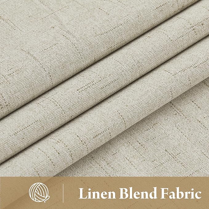 RYB HOME Blackout Curtains 108 inches Long, Thermal Insulated Natural Linen Extra Long Floor Length Curtains for Bay Window Sliding Door, 52" W x 108" L, Beige, 2 Panels Set