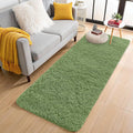 OLANLY 2x5 Machine Washable Runner Rugs for Hallway, Soft Fluffy Shaggy Bedside Rugs for Bedroom, Living Room, Indoor Floor Carpet for Kids Girls and Boys, Home Decor Aesthetic, Green