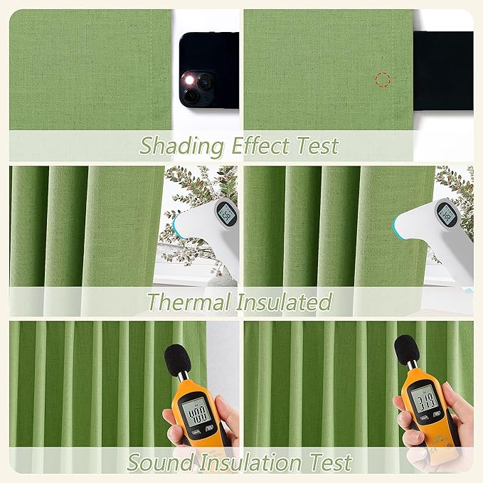 Guken 100% Blackout Curtains 90 Inch Length 2 Panels Set for Living Room Bedroom Back Tab Thermal Insulated Black Out Linen Drapes Room Darkening Lime Green,52x90