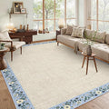 GarveeHome 10x13 Machine Washable Rugs for Living Room Large Area Rug Modern Floral Indoor Accent Carpet Low Pile Carpet Soft Throw Aesthetic Floor Cover for Bedroom Laundry Dining Room, Beige
