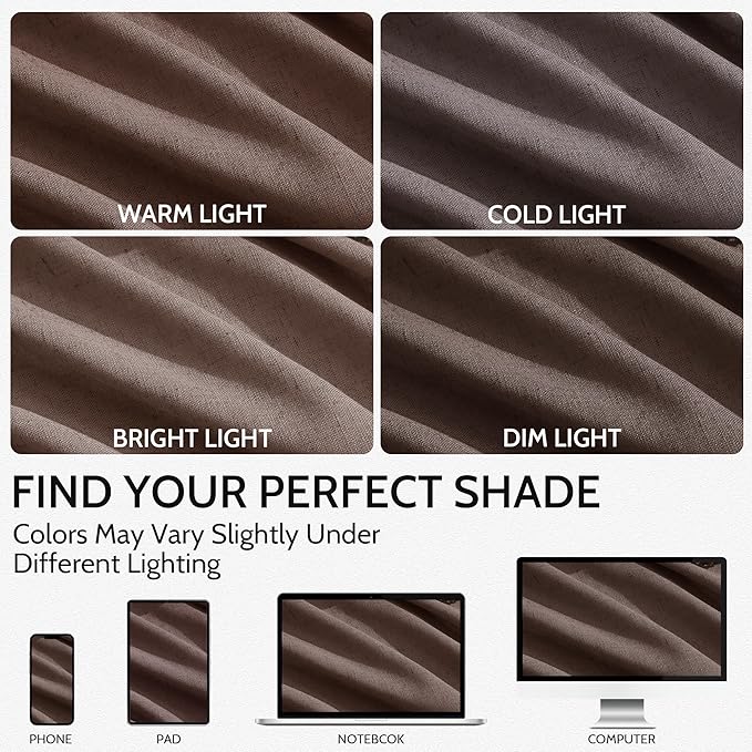 Extra Long Curtain Cappuccino Morden Linen Blend Light Filtering Back Tab Curtains for Long Winodws 120 Inches Length, Semi Sheer Privacy Drapes for Living Room, 52x120 inch, 2 Panels