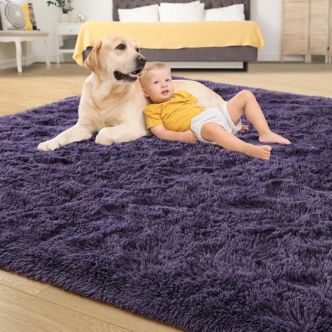 Tepook Super Soft Fluffy Rug for Bedroom, Modern Shaggy Fuzzy Kids Rugs for Living Room, Plush Indoor Nursery Home Decor Dorm Carpet with Non-Slip Bottom, Gray Purple, 5 X 8 Feet