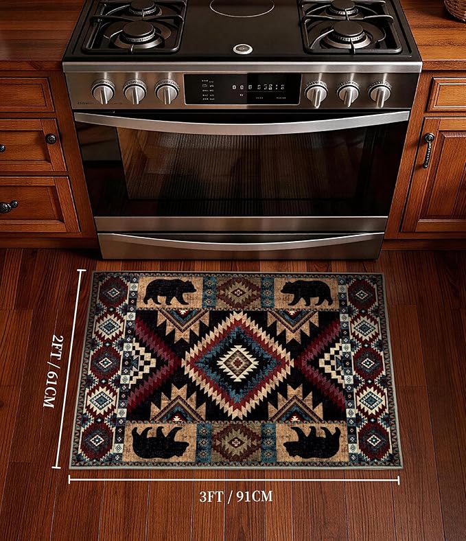 YIHOUSE Western Entryway Rug, 2x3 Rustic Washable Rug, Non-Slip Indoor Door Mat Ultra-Thin for Kitchen, Mudroom, Laundry Room, Bedroom Entry