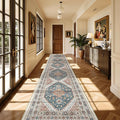 Washable Runner Rug 2.5x14, Non-Slip Long Kitchen Mats for Floor, Vintage Rug for Entryway, Soft Hallway Runner for Dining Room, Bedroom, Living Room(Blue/Red,2.5'x14')