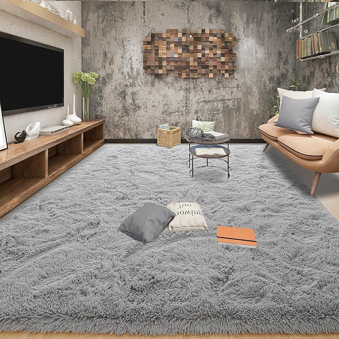 Tepook Super Soft Fluffy Rug for Bedroom, Modern Shaggy Fuzzy Kids Rugs for Living Room, Plush Indoor Nursery Home Decor Dorm Carpet with Non-Slip Bottom, Grey, 4 X 6 Feet