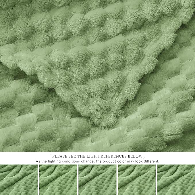 EXQ Home Fleece Throw Blanket for Couch or Bed - 3D Imitation Turtle Shell Jacquard Decorative Blankets - Cozy Soft Lightweight Fuzzy Flannel Blanket Suitable for All Seasons(50"×60",Sage Green)