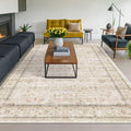 Washable Ivory 6x9 Living Room Rug, Non Slip Dinning Rugs for Under Table, Low Pile Neutral Farmhouse Retro Foldable Carpet for Bedroom, Office