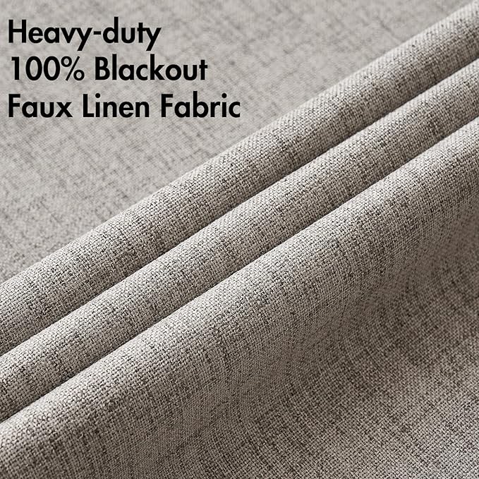 MIULEE 100% Blackout Linen Textured Curtains for Bedroom Solid Thermal Insulated Warm Taupe Grommet Room Darkening Curtains & Drapes Luxury Decor for Living Room Nursery 42 x 63 Inch (2 Panels)