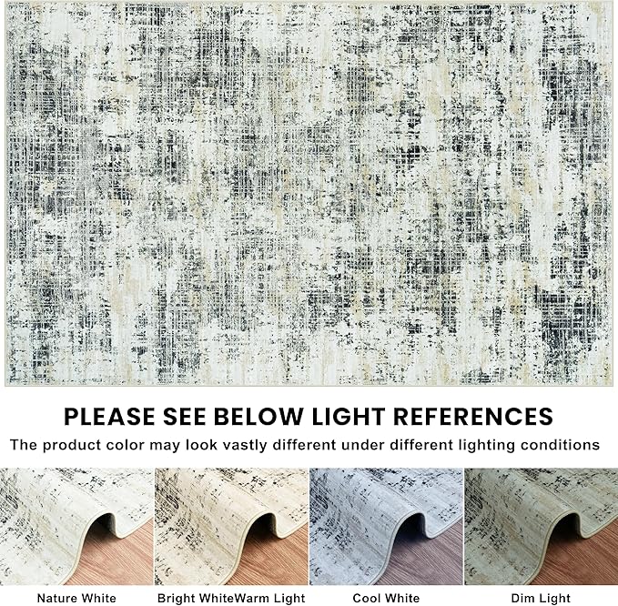 5x7 Area Rugs for Living Room Washable Rug: Anti-Skid Abstract Modern Living Room Rug Soft Thin Carpets Indoor Floor Non-Shedding Carpet for Bedroom Dining Farmhouse Nursery Black Gray Gold