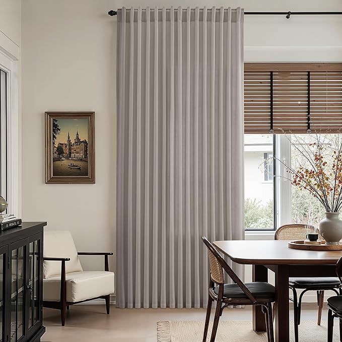 Nanspring Stone Grey Linen Curtains 90 Inches Long for Living Room Simple Modern Light Filtering Semi Sheer Curtain Back Tab and Rod Pocket Neutral Luxury Drapes for Bedroom Office 52x90, 2 Panels