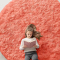 OLANLY Coral Red Round Rugs for Bedroom - Machine Washable, 7 ft Circle Area Rugs for Living Room, Soft and Fluffy Shaggy Carpet for Teen Girl and Boys, Nursery Rooms, Dorms, Home Decor Aesthetic