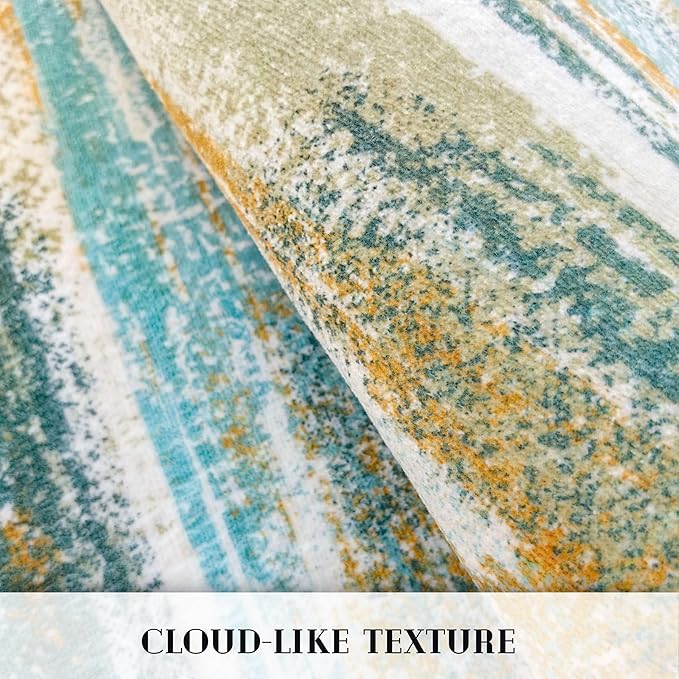 Lansny Modern Abstract Hallway Runner Rug, Green Mustard Multi Washable Kitchen Runner Non-Slip Soft 2x8 Runner Rug Thin Print Faux Wool Carpet for Entryway Bedroom Laundry Room Indoor Home Decor