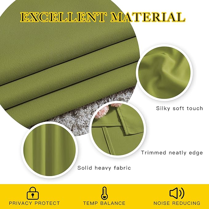 NICETOWN Room Darkening Curtain Panel Grommet - Home Decorations Thermal Insulated Solid Grommet Top Room Darkening Living Room Panels/Drapes for Gift (Fresh Green, 1 Pair, 46 x 72-Inch)