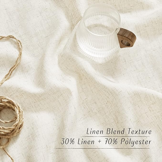 NICETOWN Flax Linen Semi Sheer Curtains 96 inches Long, Grommet Vertical Drapes Privacy Added with Light Filtering Window Treatments for Bedroom/Living Room, Natural, W55 x L96