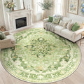 Area Rugs 8ft Washable Non-Slip, Floral Vintage Distress Print Pattern Medallion Carpet for Living Room Bedroom Dining Room, Sage Green Yellow