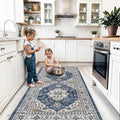Washable 4x8 Hallway Runner Rug: Vintage 8ft Soft Runners for Entry Kitchen Wide Low Pile Carpet with Non-Slip Backing for Living Room Bedroom Thin Bathroom Carpet for Dining Room Foyer（4x8,Blue