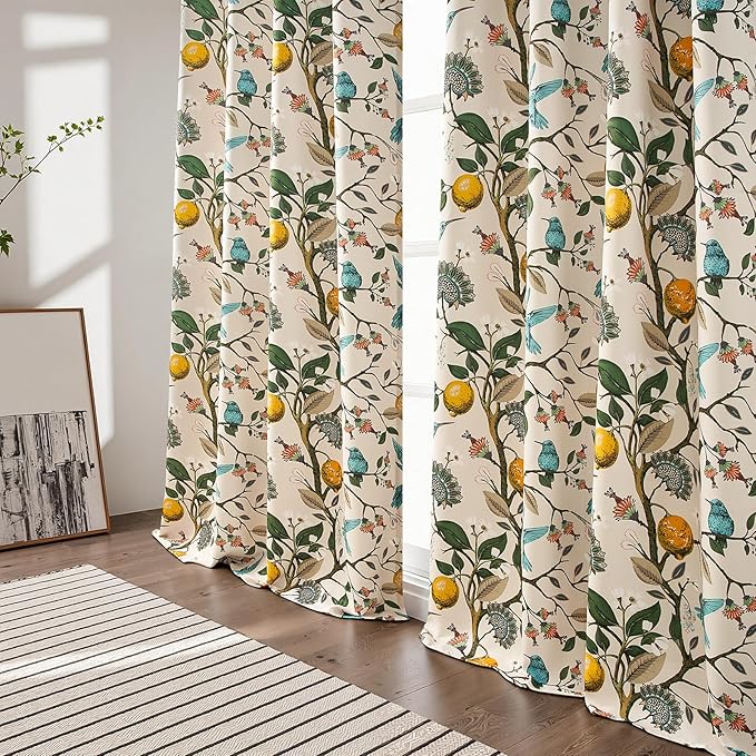 Topfinel Beige Floral Curtains 63 Inch Length 2 Panels Aesthetic Unique Rustic Thermal Insulated Noise Reducing Cottagecore Floral Flower Printed Modern Farmhouse Window Treatment