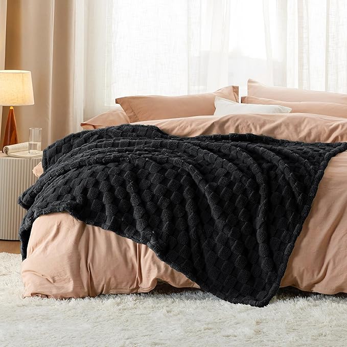 Bedsure GentleSoft Twin Blanket for Bed Black - Super Soft Cozy Blankets for Kids Girls, Cute Fuzzy Fleece Throws for Bedroom Couch, 60x80 Inches