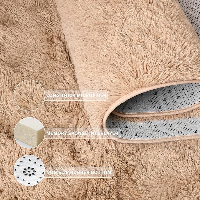 Tepook Super Soft Fluffy Rug for Bedroom, Modern Shaggy Fuzzy Kids Rugs for Living Room, Plush Indoor Nursery Home Decor Dorm Carpet with Non-Slip Bottom, Beige, 3 X 5 Feet