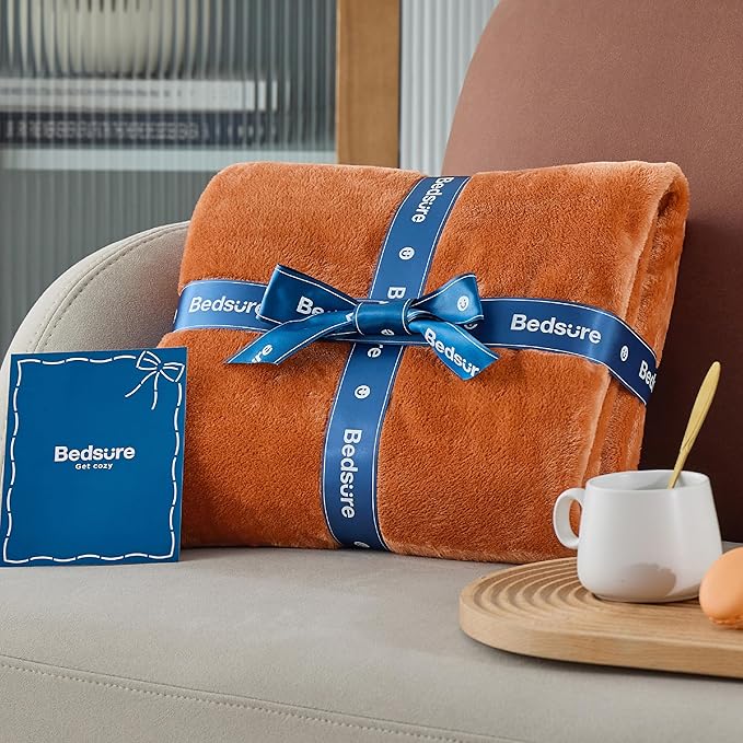 Bedsure GentleSoft Burnt Orange Fleece Throw Blanket - 300GSM Soft Lightweight Plush Cozy Blankets for Bed, Sofa, Couch, Travel, Camping