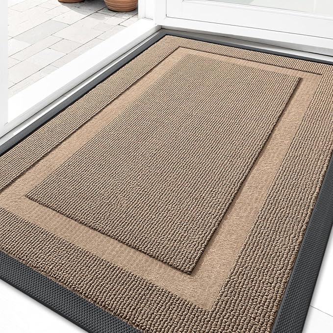 OLANLY Front Door Mat Indoor Outdoor Entrance, Waterproof All-Season, All-Weather Doormat, Sturdy Natural Rubber, Low Profile, Easy Clean Patio Porch Entryway Mat, 35x23, Mocha