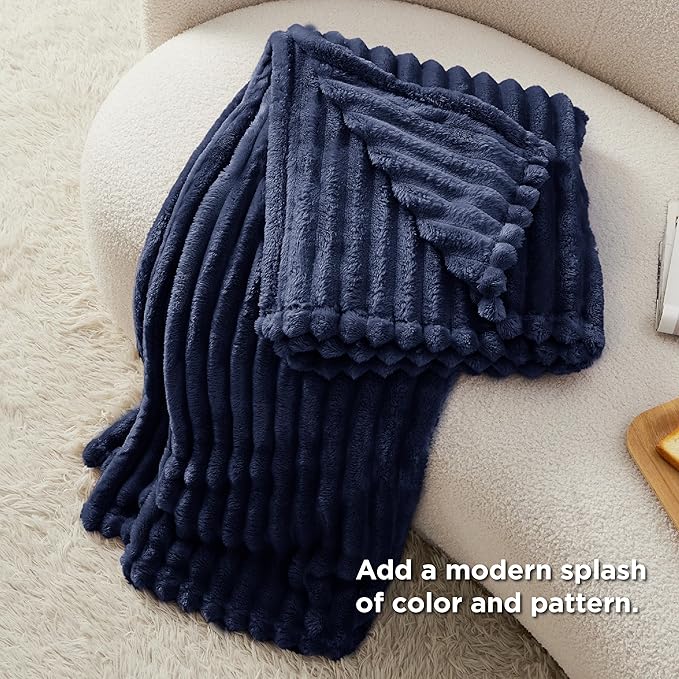 Bedsure GentleSoft Navy Blue Fleece Blanket for Couch - Cozy Soft Blankets for Women, Cute Small Throws for Girls, Navy, 60x80 Inches