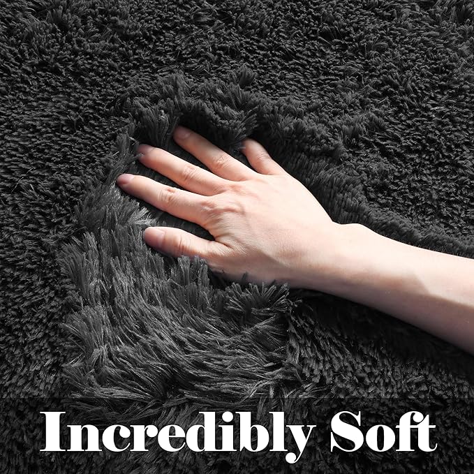ONASAR Black Area Rugs for Living Room Bedroom, 5x8 Fluffy Shaggy Rug, Soft Plush Large Indoor Floor Carpet for Nursery Kids Girls Boys Teen Dorm Bedside Playroom Home Office Decor Aesthetic