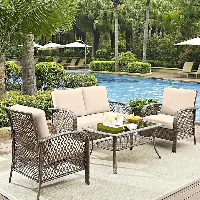 14Pcs Outdoor Cushion Covers, Patio Cushion Covers,Stretch Elastic Slipcovers, Replacement Washable & Reusable Furniture Protector for Patio Couch (Beige,Cover Only)