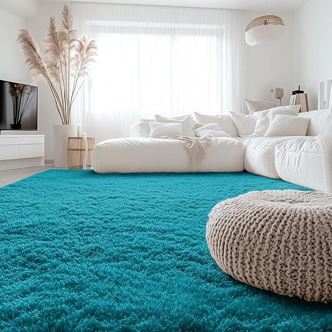 OLANLY 8x10 Machine Washable Large Area Rugs for Living Room, Bedroom, Soft Fluffy Shaggy Bedside Rug, Indoor Floor Carpet for Kids Girls and Boys, Dorms, Nursery, Home Decor Aesthetic, Teal