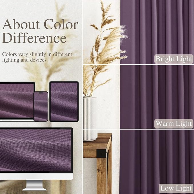 Nanspring Plum Linen Curtains 96 Inches Long 2 Panels Set for Living Room Rod Pocket Back Tab Semi Sheer Light Filtering Protect Privacy Plum Curtain for Bedroom Floor Length 52x96