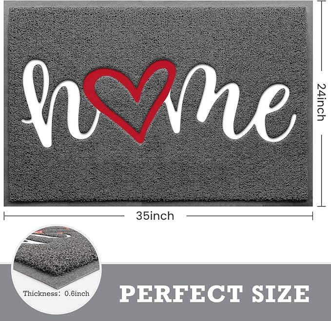 CozyBounty Black Door Mat Welcome Mats Home Non-Slip Doormat for Entryway Low-Profile Floor Mat for Yard, Garage, High Traffic Areas (36"x24", Grey)