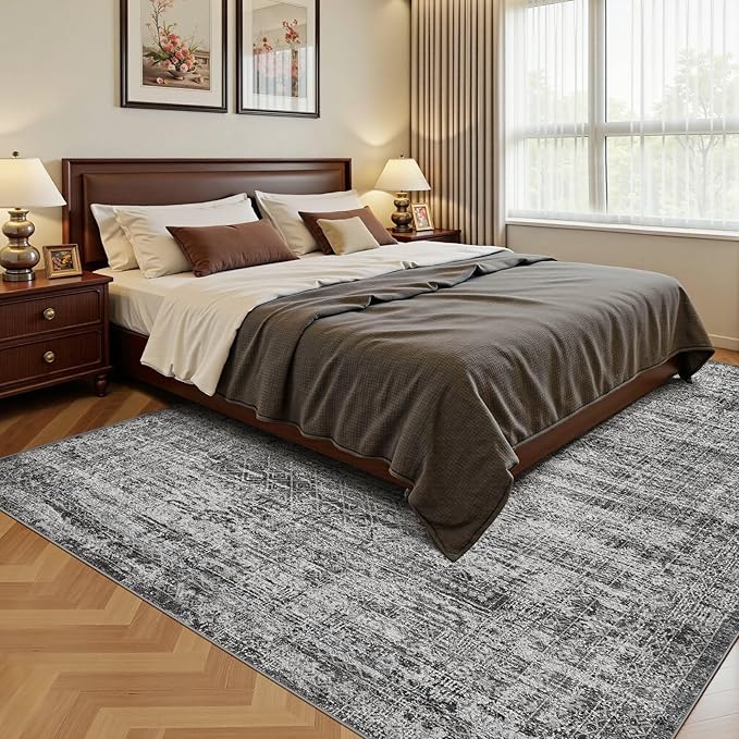 UERMEI 5x7 Area Rug Living Room Rugs - Washable Neutral Modern Abstract Soft Thin Rug Indoor Floor No Slip Rug Carpet for Bedroom Under Dining Table Home Office Decor - Dark Gray