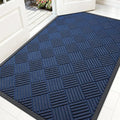 OLANLY Front Door Mat Outside Entrance 59x34, Absorbent, Heavy Duty Sturdy Natural Rubber Doormat Indoor Outdoor, Stain Fade Resistant, Non-Slip Low Profile Floor Mat for Entryway, Navy Blue Diamond