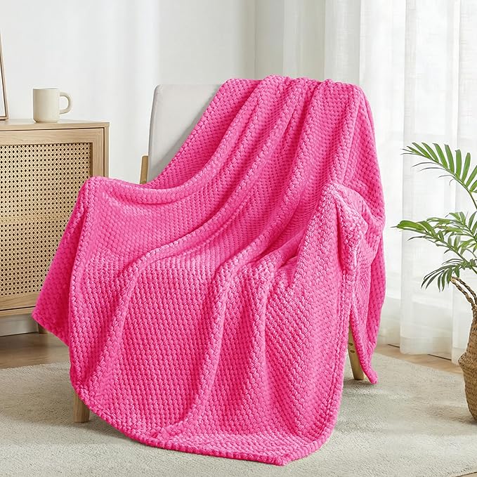 Exclusivo Mezcla Fleece Bed Blanket Queen Size, Super Soft and Warm Blankets for Couch, Sofa and Bed Waffle Textured, Cozy, Fuzzy and Lightweight (Hot Pink, 90x90 Inches)