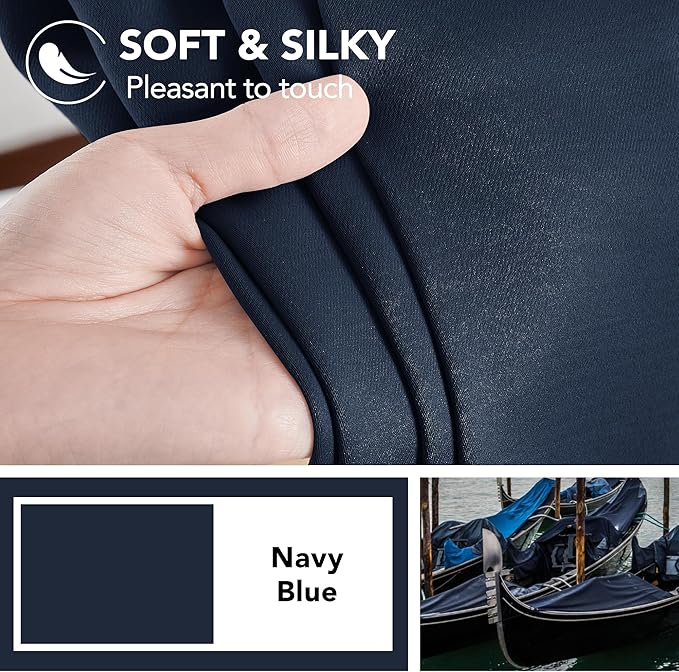Deconovo Back Tab and Rod Pocket Drapes and Curtains Short Blackout Curtains for Kitchen Windows 42Wx54L Inch Navy Blue 2 Panels