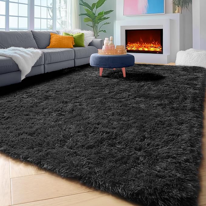 ONASAR Black 6x9 Area Rugs for Living Room Bedroom, Large Fluffy Soft Plush Floor Big Indoor Shaggy Carpet for Kids Girls Boys Teen Dorm Home Nursery Playroom Decor Aesthetic
