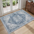 2x3 Area Rugs Living Room Rug: Washable Vintage Boho Medallion Rug No Slip Stain Resistant Soft Carpet Indoor Floor Large Carpets for Bedroom Dining Room Farmhouse Nursery Hallway Home Office Blue