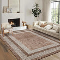 GarveeHome Washable Rug 5x7 Modern Bordered Rug with Non Slip Rubber Backing, Low Pile Thin Carpet, Soft Non Shedding Floor Covering, Foldable Printed Carpet for Living Room Bedroom, Brown