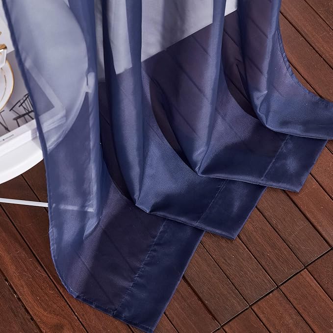 NICETOWN Sheer Curtains Voile Panels - Ring Top Light Weight Voile Window Draperies for Bedroom/Nursery/Dorm (W54 x L63 Inches, Dark Blue, Set of 2)