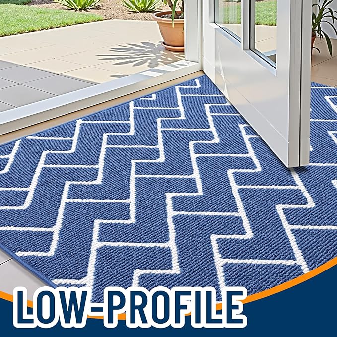 OLANLY Front Door Mat, Non-Slip Rubber Backing, Dirt Resistant and Absorbent, Washable, Easy to Clean Low-Profile Indoor Doormat for Back Door, Entryway, Inside Entrance, 36x24, Navy
