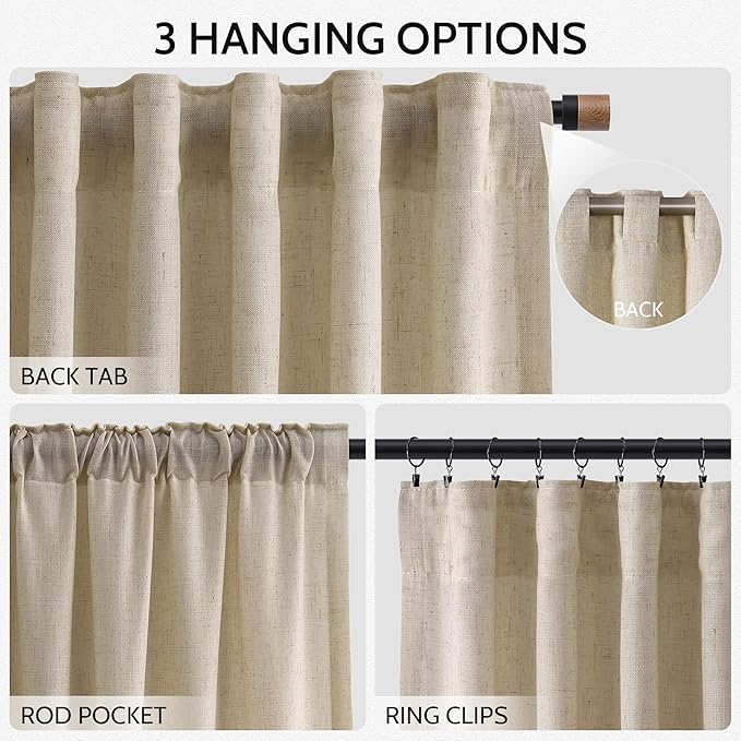 Taupe Burlywood Linen Curtains 80 Inch Length for Living Room Light Filtering Semi Sheer Curtain Back Tab Rustic Luxury Neutral Modern Farmhouse Decor Drapes for Bedroom Dinner Room 52x80, 2 Panels