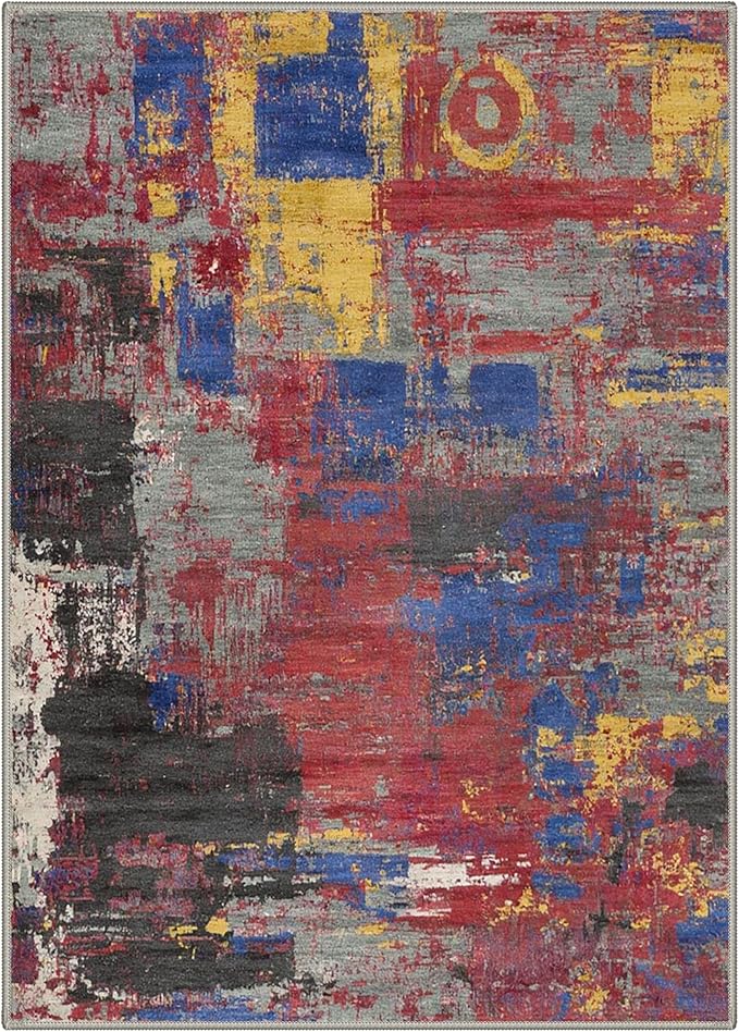BEIMO Area Rugs 5x7 for Living Room Bedroom, Modern Abstract Machine Washable Rug, Large Soft Low Pile Floor Carpet with Non Slip Backing for Dining Room, Vivid Mix