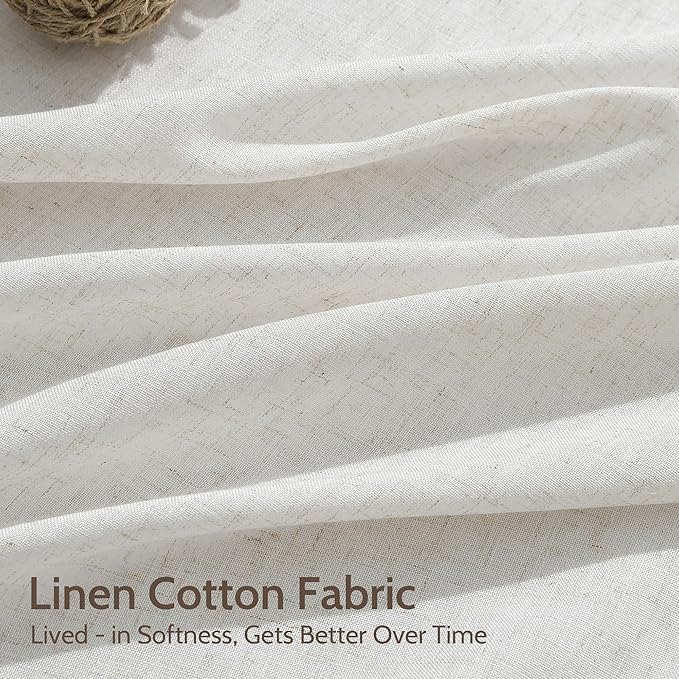Nanspring Natural Linen Curtains 72 Inches Long for Living Room Country Light Filtering Semi Sheer Curtains Farmhouse Decor Curtain for Bedroom Back Tab and Rod Pocket 52x72, 2 Panels