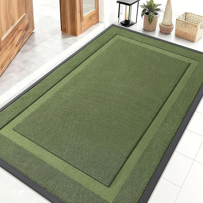 OLANLY Front Door Mat Indoor Outdoor Entrance, Waterproof All-Season, All-Weather Doormat, Sturdy Natural Rubber, Low Profile, Easy Clean Patio Porch Entryway Mat, 47x32, Classic Green