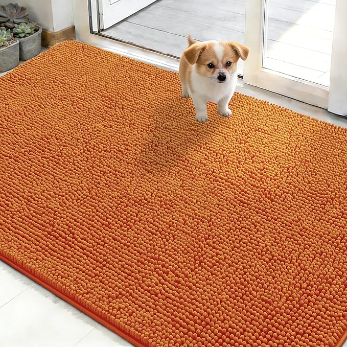 OLANLY Dog Door Mat for Muddy Paws 50x30, Absorbs Moisture and Dirt, Absorbent Non-Slip Washable Doormat, Quick Dry Chenille Mud Mat for Dogs, Entry Indoor Entryway Carpet for Inside Floor, Clay