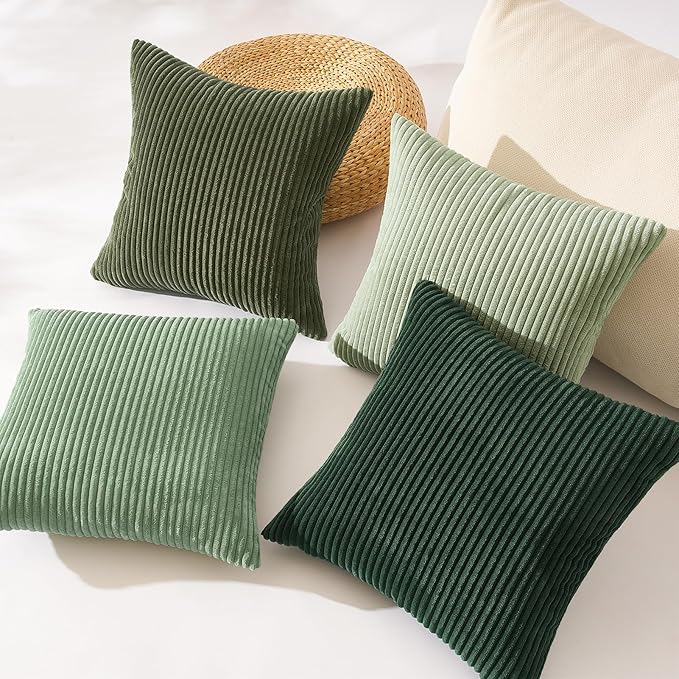 Topfinel LightGreen Couch Throw Pillows Covers 24x24 Inch Set of 4,Olive Emerald Green Corduroy Decorative Cushion Case,Rustic Fun Living Room Decor fundas para cojines